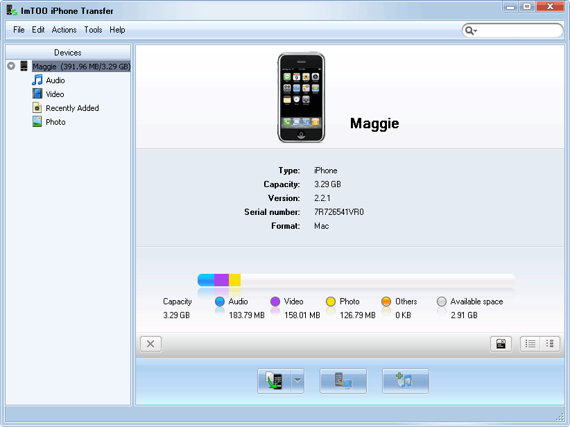 Screenshot vom Programm: ImTOO iPhone Transfer