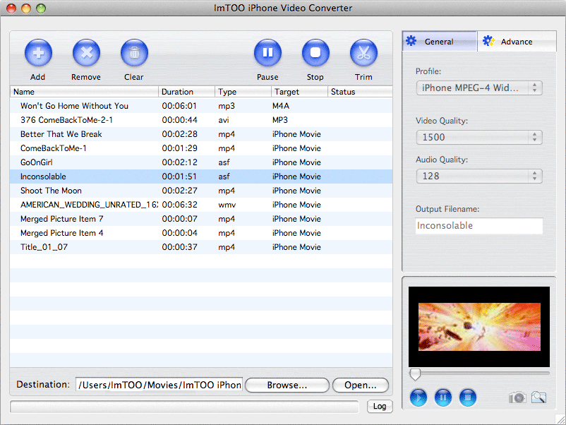 Screenshot vom Programm: ImTOO iPhone Converter for Mac